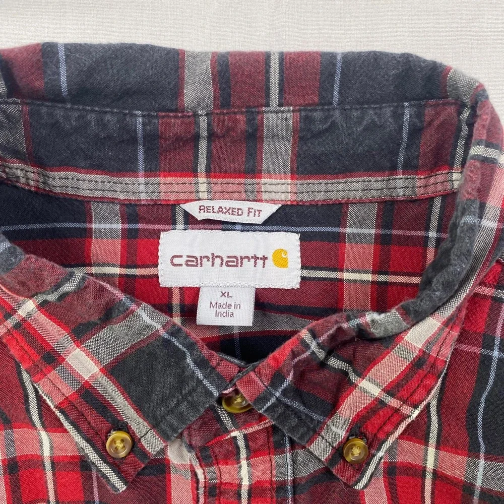 Carhartt Relaxed Fit Plaid Flannel Shirt Mens XL Red Black Rugged Work Pockets‎